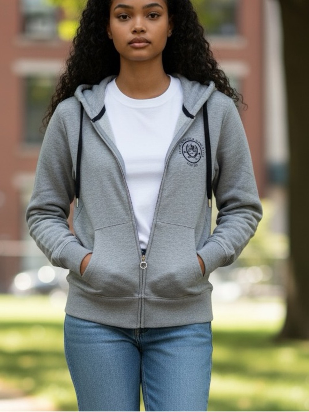 U.S. Polo Assn. Light Gray Zip Hoodie with Black Drawstrings
